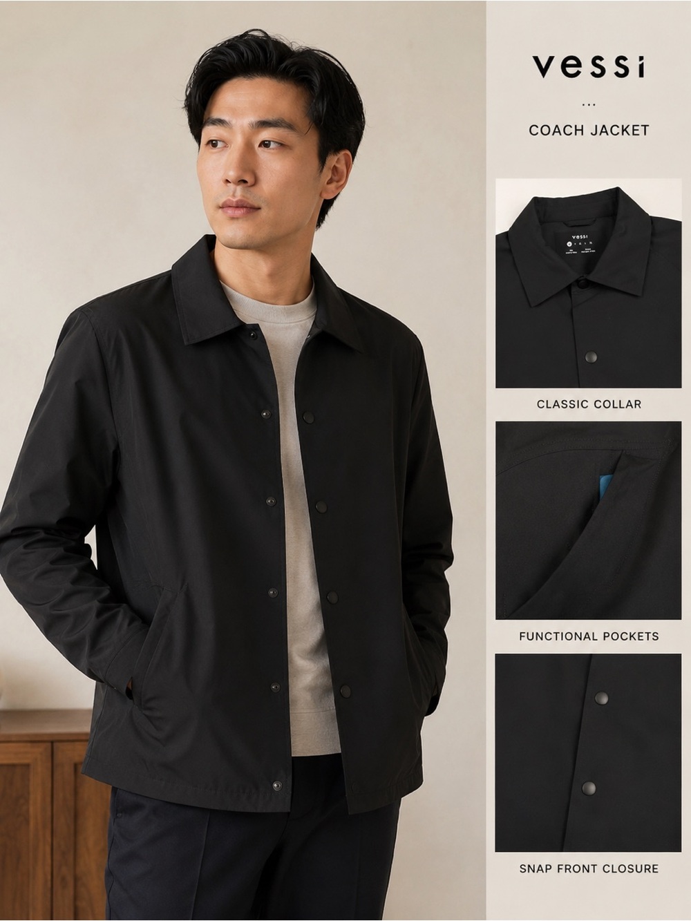 Vessi Men's Black Minimalist Coach Jacket MAKE AN OFFER